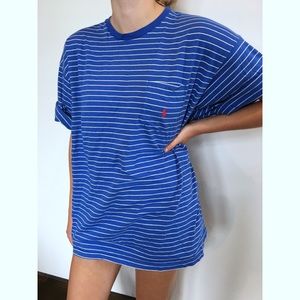 Ralph Lauren Blue/White Striped Tee Shirt Men's XL